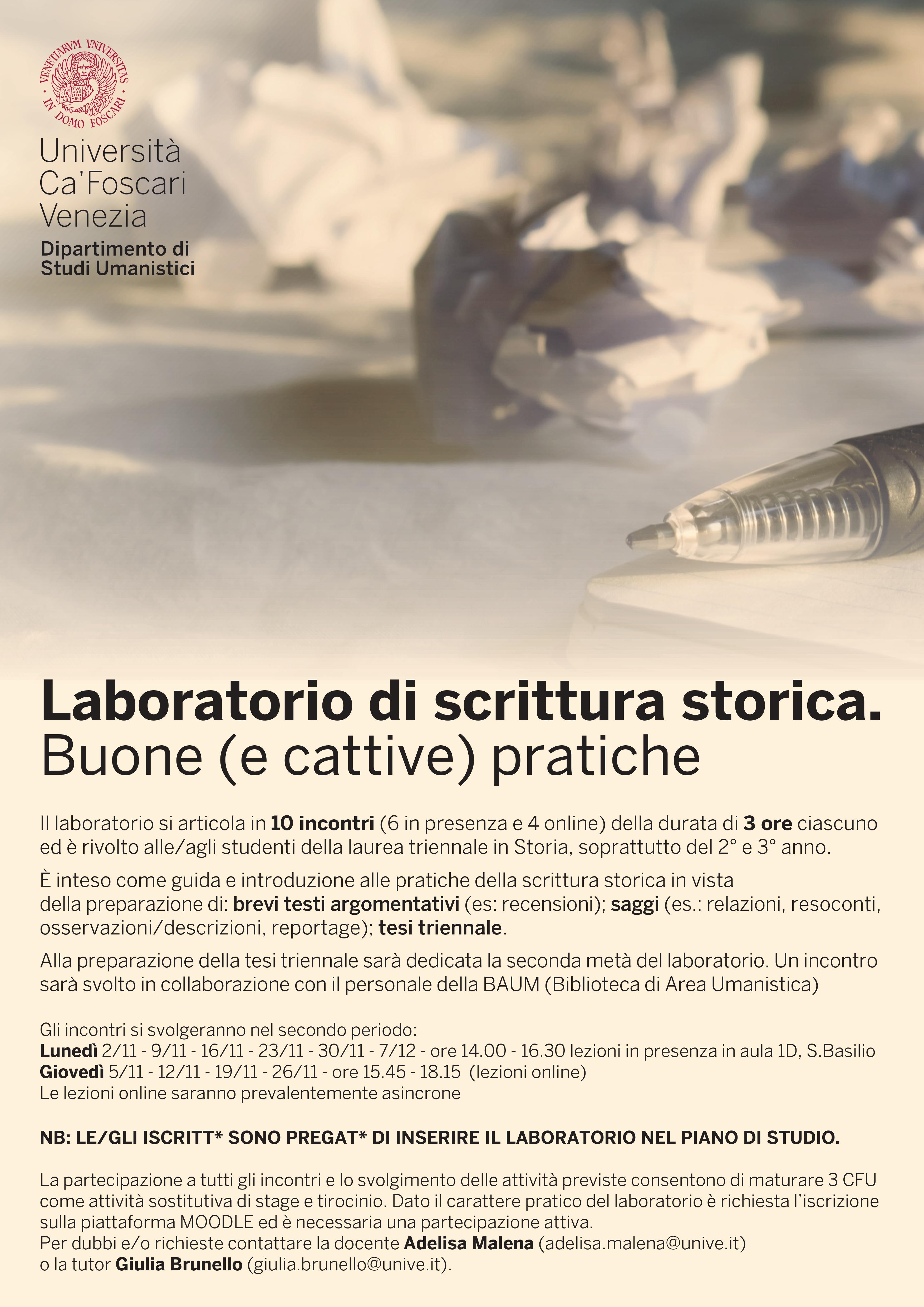 [FT0530] LABORATORIO DI SCRITTURA STORICA (FT5) - a.a. 2020-21